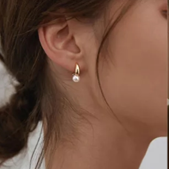 Silver Pearl Hoop Earrings - Picture 2 of 5